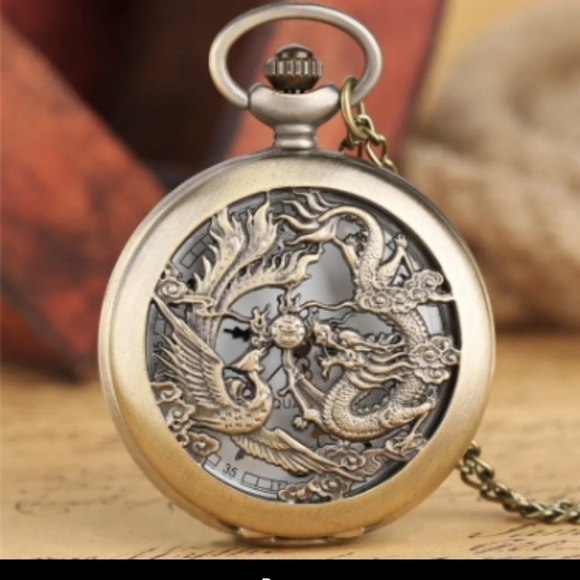 New Retro Double Dragons Playing With Beads Quartz Pocket Watch Necklace, T1MIS - Picture 1 of 6